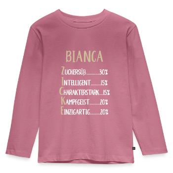 Bianca Namenstag Vorname Bianca Geschenk Name - Kinder Premium Bio Langarmshirt - Mauve - Vorne - AI Model Kid Female (0cm)