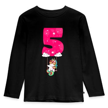 5. Geburtstag 5 Jahre Mädchen Schaukel Einhorn - Kinder Premium Bio Langarmshirt - Schwarz - Vorne - AI Model Kid Male (0cm)