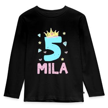 5th birthday Mila I Am 5 years princess - Kids' Premium Longsleeve Shirt - black - Front - AI Model Kid Male (0cm)