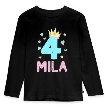 4th birthday Mila I am a princess for 4 years - Kids' Premium Longsleeve Shirt - black - Front - AI Model Kid Male (0cm)