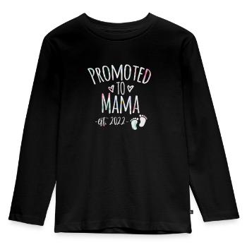 Promoted to Mama 2022, Mom to be,Baby Announcement - Kinder Premium Bio Langarmshirt - Schwarz - Vorne - AI Model Kid Male (0cm)