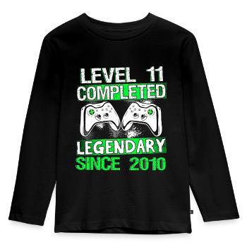 Kids Level 11 Years Gaming Birthday Gamer - Kids' Premium Longsleeve Shirt - black - Front - AI Model Kid Male (0cm)