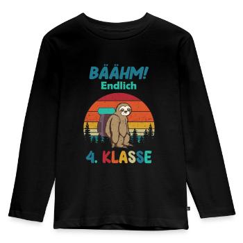 Bäähm 4 Klasse Endlich für Faultiere - Kinder Premium Bio Langarmshirt - Schwarz - Vorne - AI Model Kid Male (0cm)