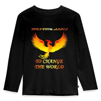Phönix geboren aus Asche, um die Welt zu verändern - Kinder Premium Bio Langarmshirt - Schwarz - Vorne - AI Model Kid Male (0cm)