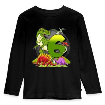 Dinosaure Cadeau Anniversaire 6 ans Garçon - T-shirt manches longues Premium Enfant - noir - Devant - AI Model Kid Male (0cm)