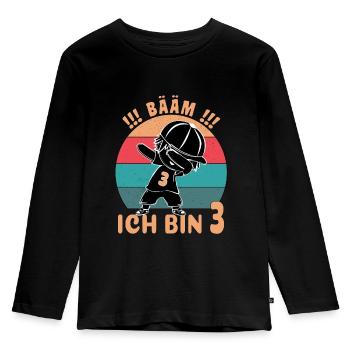 Bääm Geburtstag ich bin 3. - Kinder Premium Bio Langarmshirt - Schwarz - Vorne - AI Model Kid Male (0cm)