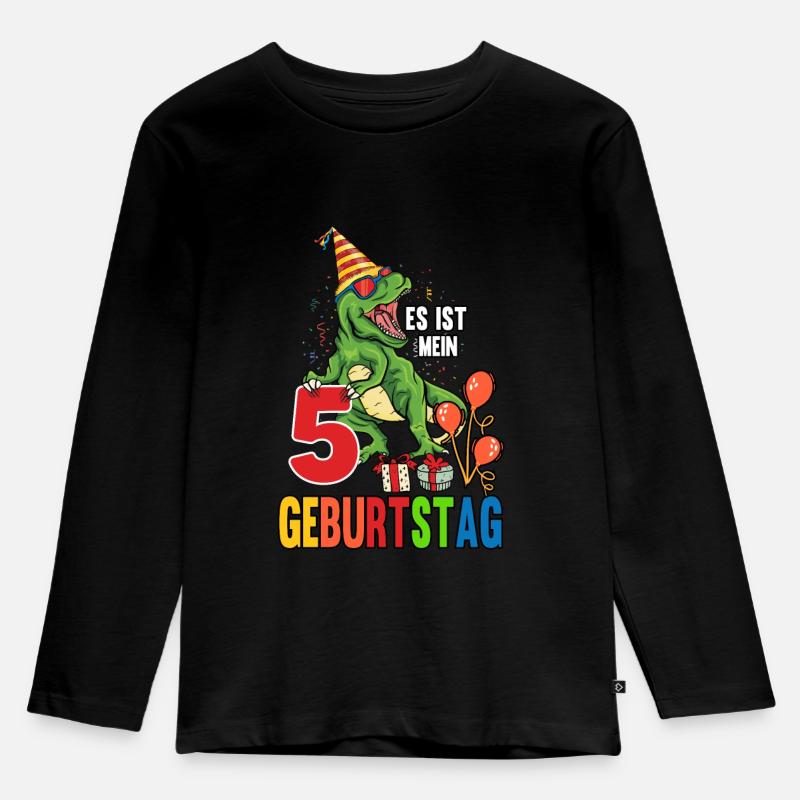 5. Geburtstag Dino Dinosaurier TRex - Kinder Premium Bio Langarmshirt - Schwarz