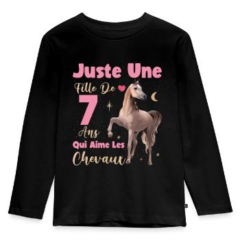 anniversaire noel fille 7 ans chevaux étoiles 7ème - T-shirt manches longues Premium Enfant - noir - Devant - AI Model Kid Male (0cm)