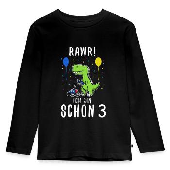 Ich bin schon 3 Dino - Kinder Premium Bio Langarmshirt - Schwarz - Vorne - AI Model Kid Male (0cm)