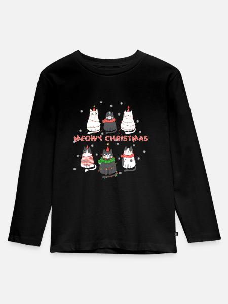 Süße Katzen Kätzchen Weihnachtsoutfit - Kinder Premium Bio Langarmshirt - Schwarz