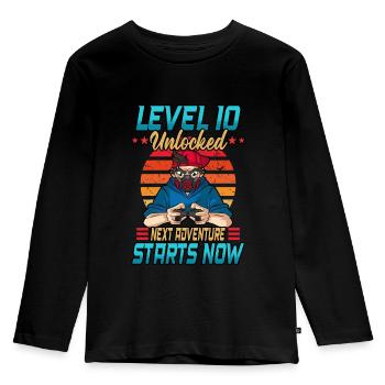 Birthday Level 10 Unlocked Next Adventure Starts - Kids' Premium Longsleeve Shirt - black - Front - AI Model Kid Male (0cm)