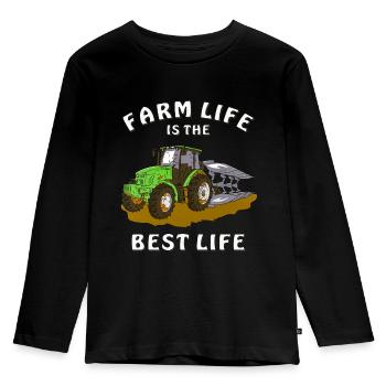 TRAKTOR PFLUG FARM LIFE IS THE BEST LIFE - Kinder Premium Bio Langarmshirt - Schwarz - Vorne - AI Model Kid Male (0cm)