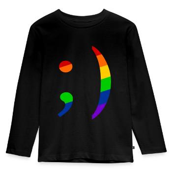 Retro Emoji Zwinker Queer - Kinder Premium Bio Langarmshirt - Schwarz - Vorne - AI Model Kid Male (0cm)
