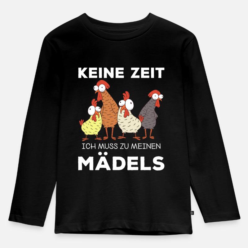 Keine Zeit ich muss zu meinen Mädels Hühner - Kinder Premium Bio Langarmshirt - Schwarz