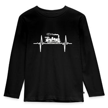 Eisenbahn Dampflok Herzschlag Lokomotive - Kinder Premium Bio Langarmshirt - Schwarz - Vorne - AI Model Kid Male (0cm)
