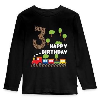 Junge Geburtstagsshirt 3 Jahre Zug Eisenbahn - Kinder Premium Bio Langarmshirt - Schwarz - Vorne - AI Model Kid Male (0cm)