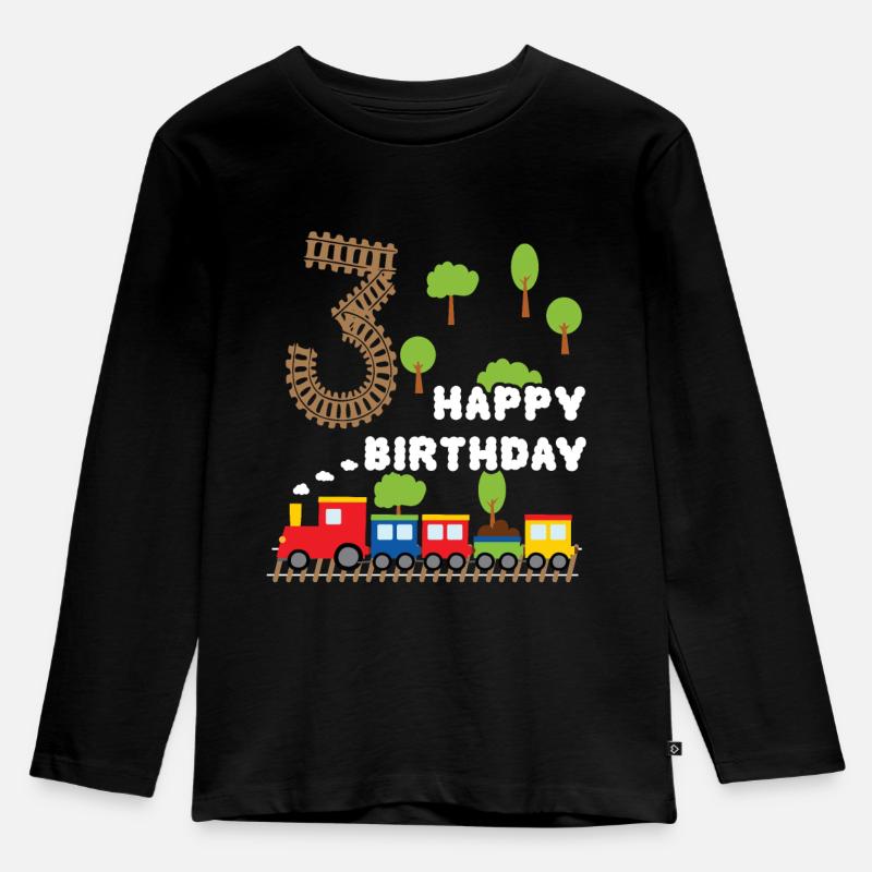 Junge Geburtstagsshirt 3 Jahre Zug Eisenbahn - Kinder Premium Bio Langarmshirt - Schwarz