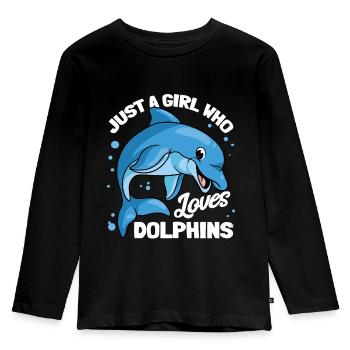 Delphine Delphin Delfin - Kinder Premium Bio Langarmshirt - Schwarz - Vorne - AI Model Kid Male (0cm)