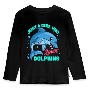 Delphine Delphin Delfin - Kinder Premium Bio Langarmshirt - Schwarz - Vorne - AI Model Kid Male (0cm)