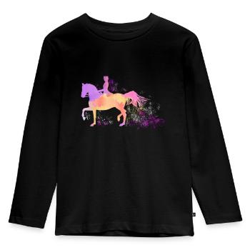 Dressur Dressage Dressurpferd Dressurreiter Pferde - Kinder Premium Bio Langarmshirt - Schwarz - Vorne - AI Model Kid Male (0cm)
