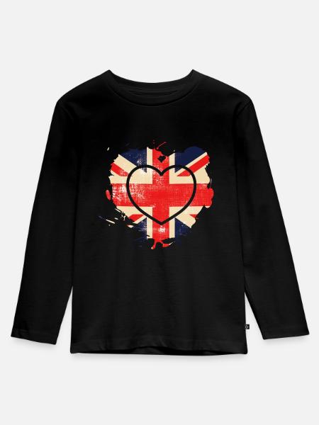 UK Flag - Britische Flagge - Kinder Premium Bio Langarmshirt - Schwarz