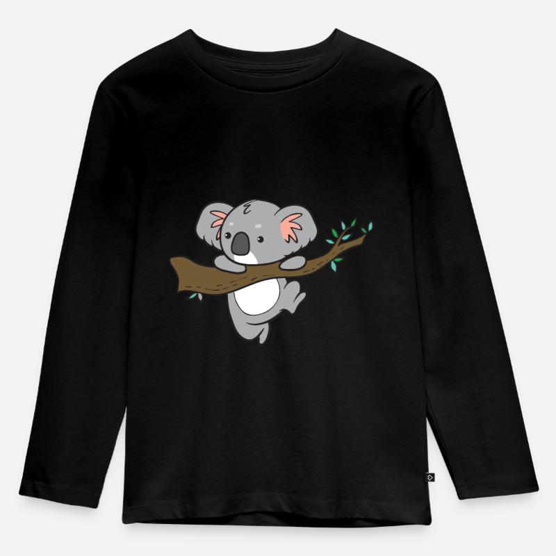 Koala - hängt an Ast - Kinder Premium Bio Langarmshirt - Schwarz