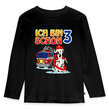 Ich bin schon 3 Feuerwehr - Kinder Premium Bio Langarmshirt - Schwarz - Vorne - AI Model Kid Male (0cm)