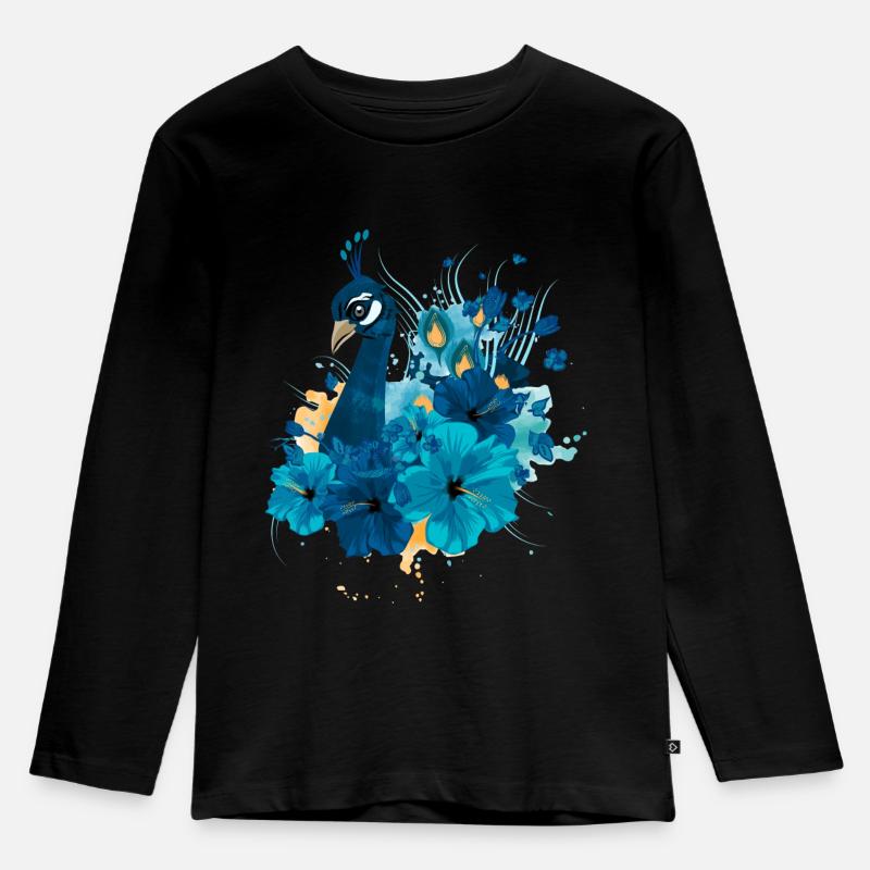 Pfau - Kinder Premium Bio Langarmshirt - Schwarz