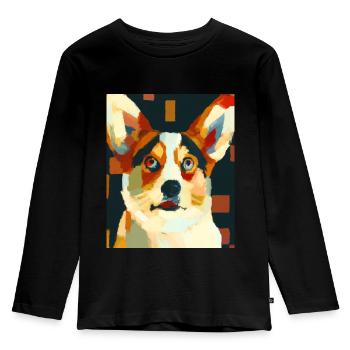 Corgi Portrait Cubisme Chien - T-shirt manches longues Premium Enfant - noir - Devant - AI Model Kid Male (0cm)