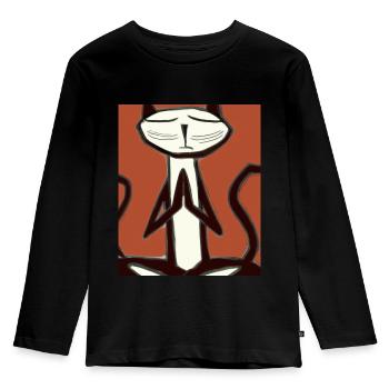 Portrait de chat méditant le cubisme de chat - T-shirt manches longues Premium Enfant - noir - Devant - AI Model Kid Male (0cm)