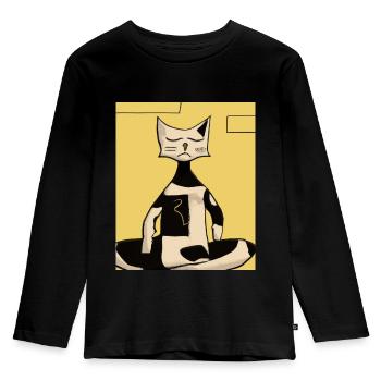 Portrait de chat méditant le cubisme de chat - T-shirt manches longues Premium Enfant - noir - Devant - AI Model Kid Male (0cm)
