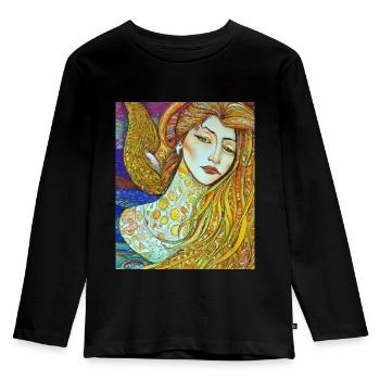 Meerjungfrau Portrait Gustav Klimt Style - Kinder Premium Bio Langarmshirt - Schwarz - Vorne - AI Model Kid Male (0cm)