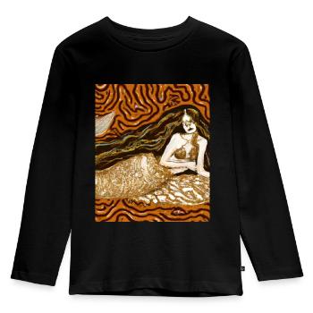 Meerjungfrau Portrait Gustav Klimt Style - Kinder Premium Bio Langarmshirt - Schwarz - Vorne - AI Model Kid Male (0cm)