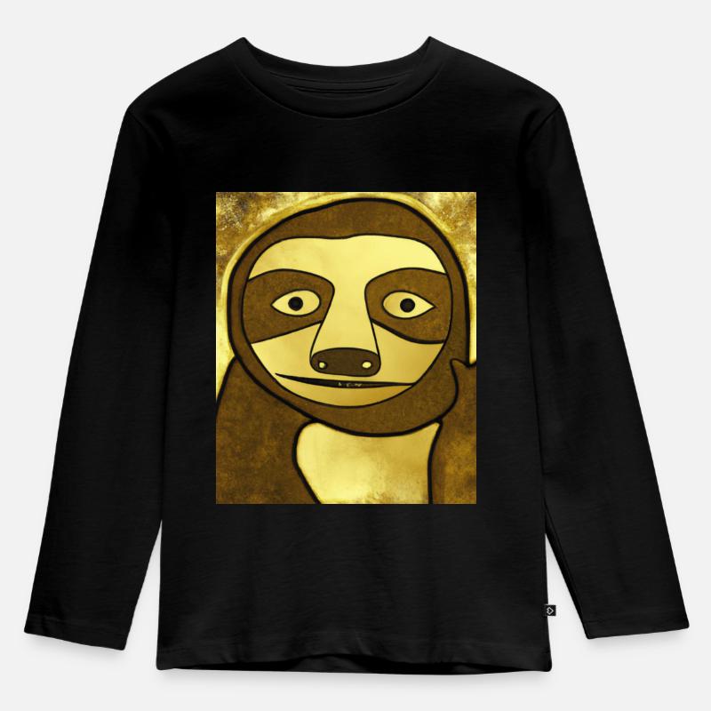 Faultier Portrait Lustig Kubismus Gustav Klimt - Kinder Premium Bio Langarmshirt - Schwarz