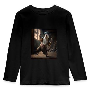 Cute Sea Otter Pet Dabbing Pirate Otter - Kids' Premium Longsleeve Shirt - black - Front - AI Model Kid Male (0cm)