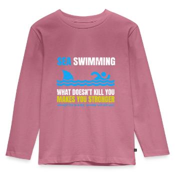 Funny Sea Swimming Shark - Kids' Premium Longsleeve Shirt - mauve - Front - AI Model Kid Female (0cm)
