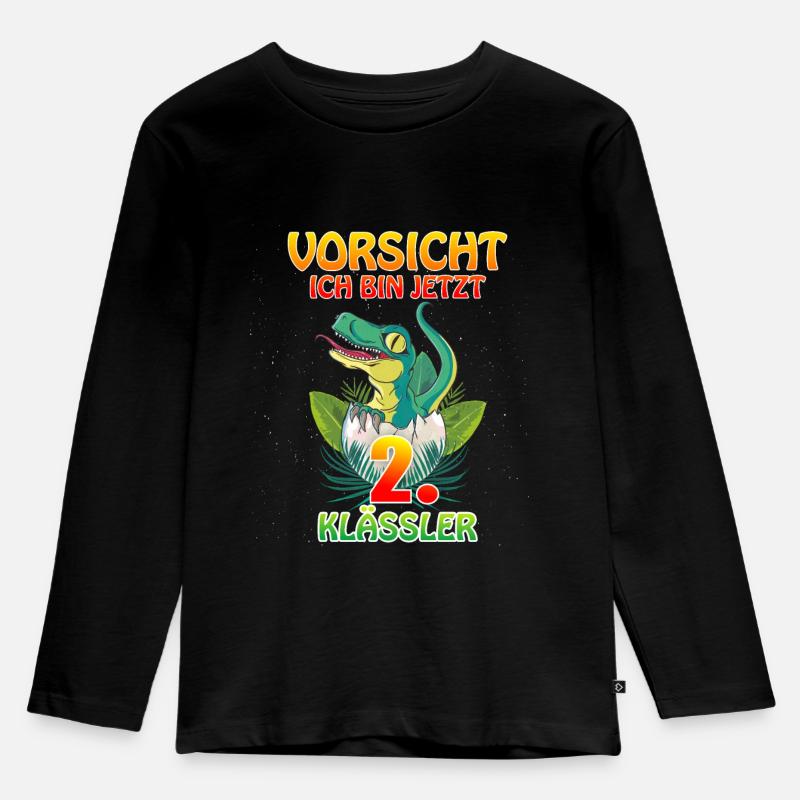 Vorsicht ich bin 2. Klaessler T-Rex Schule - Kinder Premium Bio Langarmshirt - Schwarz