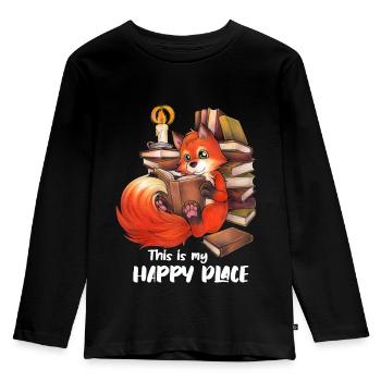 This is my happy place - niedlicher lesender Fuchs - Kinder Premium Bio Langarmshirt - Schwarz - Vorne - AI Model Kid Male (0cm)