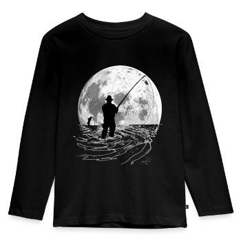 Angler Vollmond Fischer - Kinder Premium Bio Langarmshirt - Schwarz - Vorne - AI Model Kid Male (0cm)