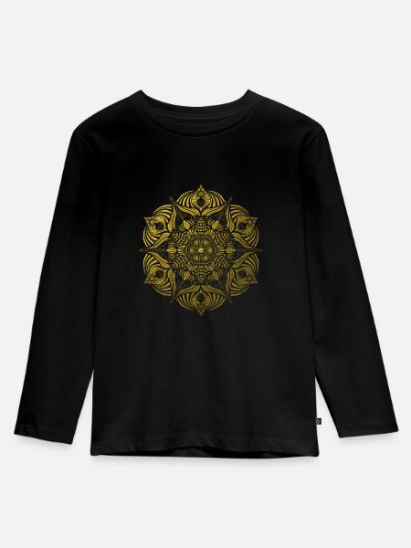 Mandala - Kinder Premium Bio Langarmshirt - Schwarz