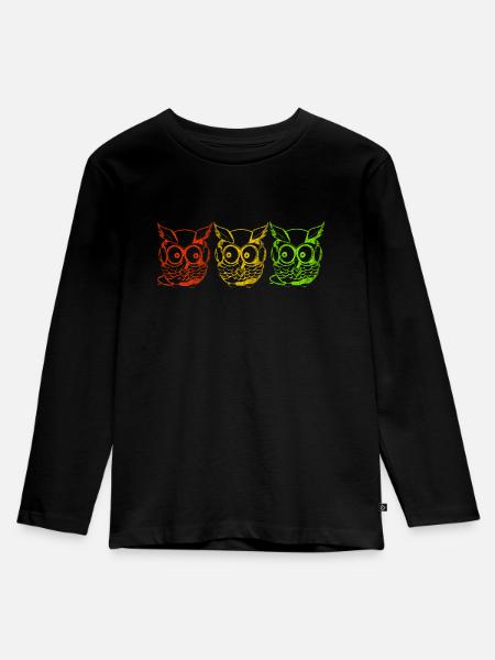 Hiboux jaune vert rouge - T-shirt manches longues Premium Enfant - noir