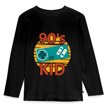 90s KID - Gamer - Kinder Premium Bio Langarmshirt - Schwarz - Vorne - AI Model Kid Male (0cm)