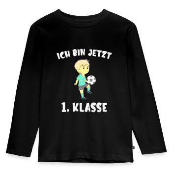 Schulkind Einschulung Schulanfang fussball - Kinder Premium Bio Langarmshirt - Schwarz - Vorne - AI Model Kid Male (0cm)