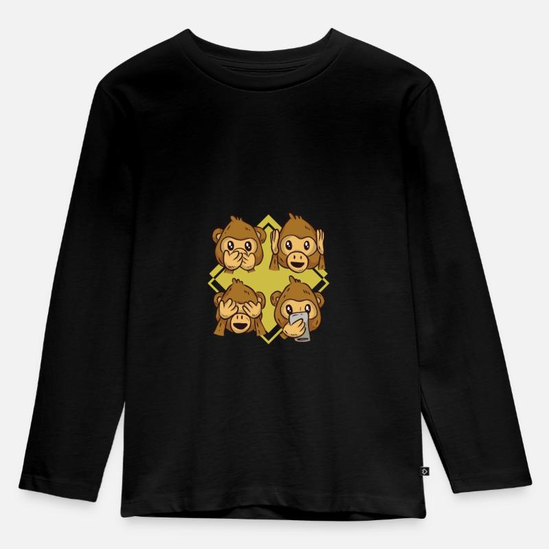 Emotionale Affen - Emoji Geschenk - Kinder Premium Bio Langarmshirt - Schwarz