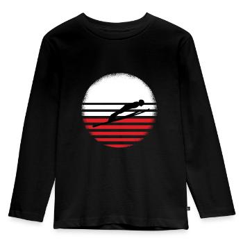 Skispringen Vintage Retro Polen Skispringer - Kinder Premium Bio Langarmshirt - Schwarz - Vorne - AI Model Kid Male (0cm)