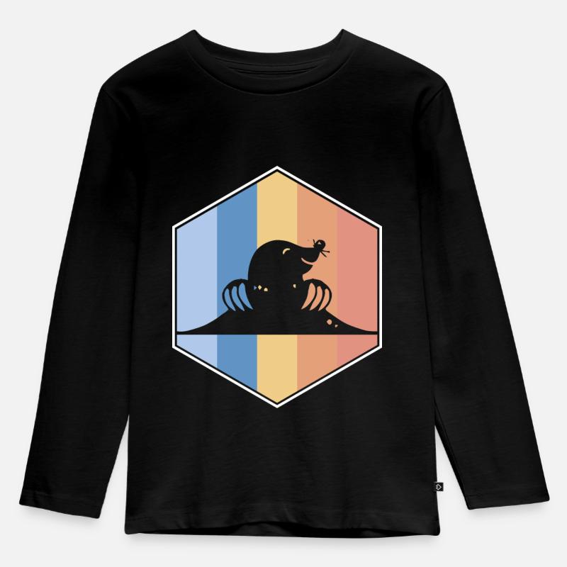 Maulwurf Retro und Vintage Hexagon - Kinder Premium Bio Langarmshirt - Schwarz