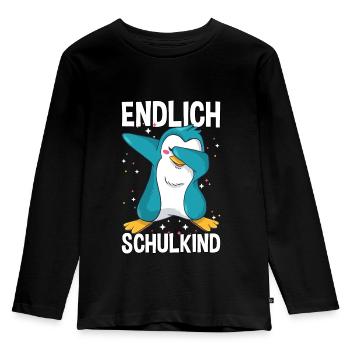 Endlich Schulkind Dabbing Pinguin Einschulung - Kinder Premium Bio Langarmshirt - Schwarz - Vorne - AI Model Kid Male (0cm)