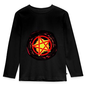 Satan Teufel Pentagramm Hölle Tod Ritual Okkult - Kinder Premium Bio Langarmshirt - Schwarz - Vorne - AI Model Kid Male (0cm)