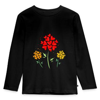 Coeurs fleurs - T-shirt manches longues Premium Enfant - noir - Devant - AI Model Kid Male (0cm)