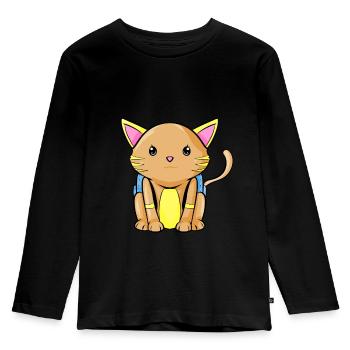 Eine Katze mit Rucksack - Kinder Premium Bio Langarmshirt - Schwarz - Vorne - AI Model Kid Male (0cm)